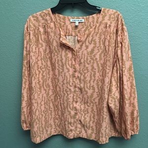 Elizabeth and James Animal Print Blouse Size XXL Button Down Balloon Sleeve NWOT